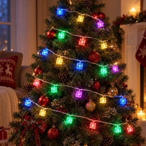 Instalație de Crăciun tip Liniar, 4m, 20 LED multicolor in forma de cub de gheata, interconectabilă - Img 5