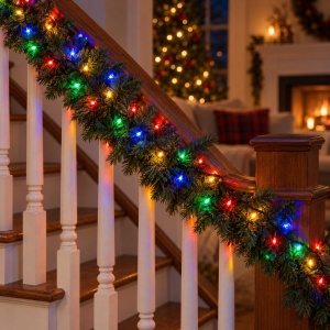 Instalație de Crăciun tip rolă, 50 m, 240 LED-uri multicolore, fir negru - Img 4