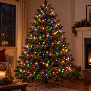 Instalație LED de Crăciun tip rolă, 50 m, 400 LED-uri, multicolor, fir negru, 8 jocuri de lumini - Img 3