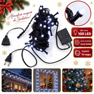 Instalatie LED tip Liniara, 100 LED, Fir Negru, Lumina Alba Rece, Interconectabila - Img 2