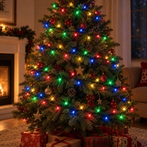 Instalatie LED tip Liniara, 320 LED, 25 m, Fir Negru, Multicolor, cu Jocuri de Lumini - Img 4
