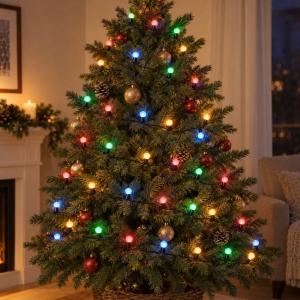 Instalatie LED Tip Liniara, 6 m, 40 LED-uri Multicolor, Fir Negru, model LED in forma de floare - Img 7