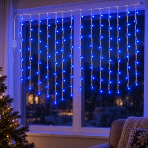 Instalatie LED tip ploaie, 120 de LED-uri albastre, 4 m, fir alb, interconectabila - Img 8