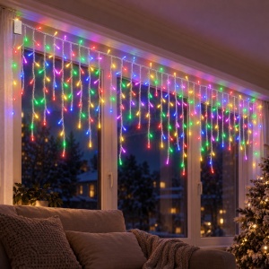 Instalație LED Tip țurțuri, 8 m, 200 LED-uri, multicolor, fir alb, interior/exterior - Img 5