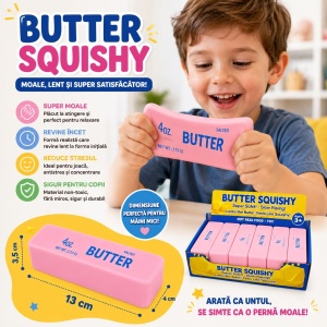 Jucărie Antistres Squishy Butter Roz 13 cm – Squishy Super Moale, Jucărie Senzorială pentru Copii - Img 3