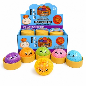 Jucărie Antistres Squishy Dumpling cu Lumini LED, Sclipici și Bile Gel 8,5 cm – Surpriză Colorată pentru Copii