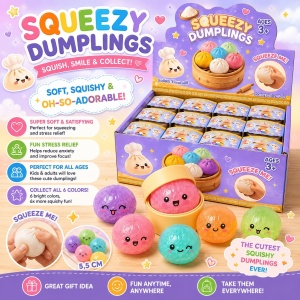 Jucărie Antistres Squishy Dumpling cu Sclipici și Bile din Gel, 5.5 cm – Minge Senzorială Elastică - Img 4