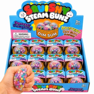 Jucărie Antistres Squishy Dumpling Transparent cu Bile Multicolore, 5,5 cm, Jucărie Senzorială
