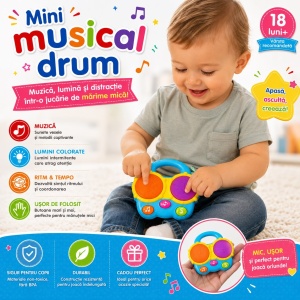 Jucărie Interactivă Mini Tobă Muzicală pentru Bebeluși 18+ Luni – Lumini, Sunete și Ritm - Img 2