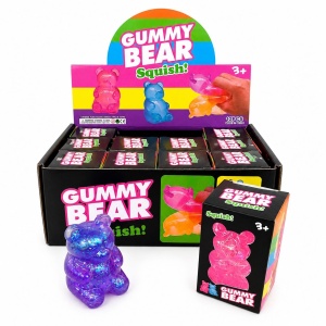 Jucărie Squishy Urs cu Lumini și Sclipici 8 cm – Anti-Stres, LED Multicolor, Super Moale