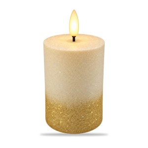 Lumânare decorativă LED cu efect flacără realist, sclipici auriu, plastic, 9x7,5 cm - Img 2
