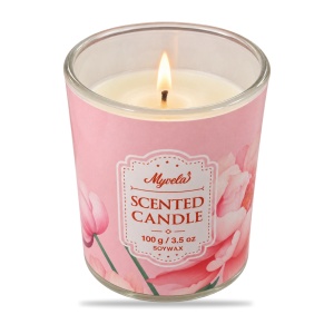 Lumânare parfumată de Crăciun, din soia, aromă florală, în recipient de sticlă roz, 100g - Img 3