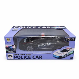 Masina politie RC neagra cu capota spate deschidere, lumini sunet, 2.4GHz, acumulator