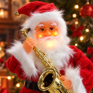 Moș Crăciun decorativ de Crăciun cu saxofon, cântă, dansează, luminează, 93 cm, baterii - Img 10