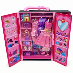 Papusa cu dressing si accesorii, set Dream Wardrobe, haine si incaltaminte incluse, roz, 32x27x6 cm - Img 2