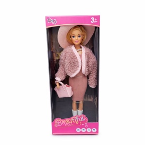 Papusa fashion cu accesorii, tinuta eleganta, palarie si geanta, roz deschis, 32.5 cm - Img 2