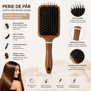 Perie de Păr Paddle Maro – Descurcare Delicată și Păr Strălucitor - Img 2