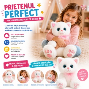Pisică de Plus Albă 25 cm pentru Copii – Jucărie Pufoasă și Catifelată - Img 2