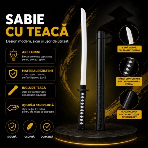 Sabie cu teacă și lumini LED, 67 cm – sabie de jucărie din plastic pentru copii