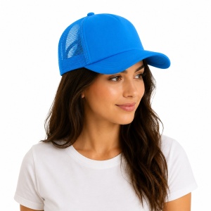 Sapca reglabila unisex cu plasa, albastru neon, usoara si confortabila