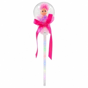 Set 10 baghete magice cu lumini LED roz si papusica in glob pentru copii - Img 2