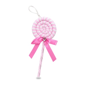 Set 12 acadele decorative de Craciun, alb cu roz, fundita si cristal, 24cm