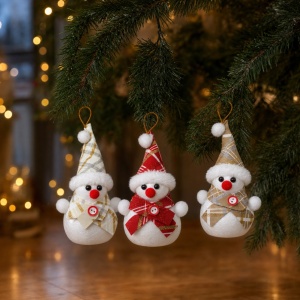 Set 12 ornamente de brad om de zăpadă, polistiren și textil, culori asortate, 17 × 6 cm - Img 2