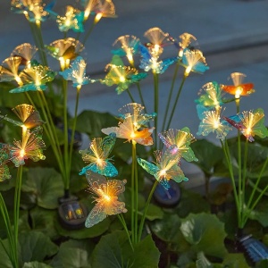 Set 2 Lampi Solare Gradina Tip Flori cu Fluturi, Iluminare LED Automata, Rezistente Exterior - Img 2