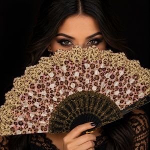 Set 24 Evantaie Pliabile Leopard cu Detalii Aurii, 24 cm, Diverse Culori Elegante - Img 3