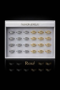 Set 24 Inele ROXE Diamond Square Luxury – Auriu & Argintiu, Reglabile, Cristal Central Elegant