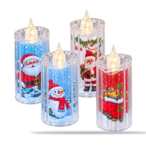Set 24 lumânări LED decorative de Crăciun, fără flacără, diverse modele, plastic, 8x4cm