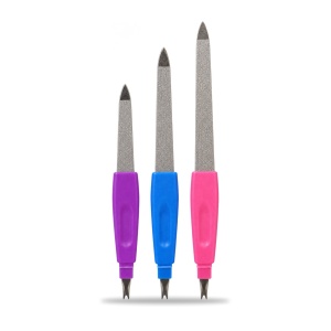 Set 3 pile metalice pentru unghii, cu tăietor de cuticule, mânere colorate