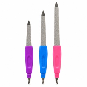 Set 3 pile metalice pentru unghii, cu tăietor de cuticule, mânere colorate - Img 2