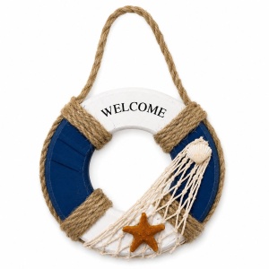 Set 6 Colac de Salvare Decorativ Welcome – Suvenir Marin de Perete cu Plasă, Scoică și Stea de Mare