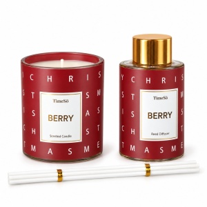 Set cadou cu lumânare din ceară și odorizant cu bețișoare, parfum fructe de pădure, roșu, 23×18 cm - Img 2