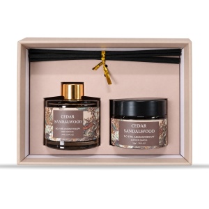 Set cadou lumânare parfumată și difuzor cu bețișoare, parfum cedru și santal, 20 × 14 cm - Img 2