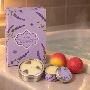 Set cadou Wax Wonder cu lumânări parfumate și bile de baie, aromă lavandă, 20,5x14 cm - Img 2