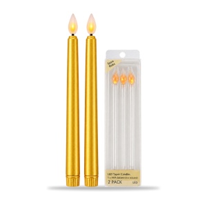 Set de 2 Lumânări LED cu efect de flacara realist, conice, din plastic, auriu, 25cm - Img 2