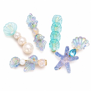 Set de 5 Clame de Păr Ocean – Scoici, Stea de Mare și Perle, Culori Diverse - Img 3