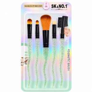 Set de 5 Pensule Profesionale pentru Machiaj – Mânere cu Sclipici Verde și Fibre Ultra-Moi