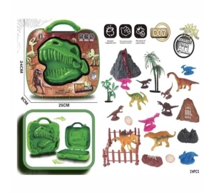 Set Dinozauri Dino Box , 24 Piese, Cutie 25x24x8 cm, Jucarii Preistorice cu Vulcan, Copaci si Figurine - Img 2