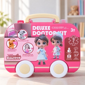 Set doctor de jucarie pentru copii, valiza tip ambulanta cu roti, plastic, 3 ani+ - Img 6