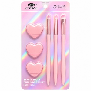 Set Pensule și Bureței Machiaj Roz – 3 Pensule Profesionale și 3 Bureței pentru Makeup Perfect