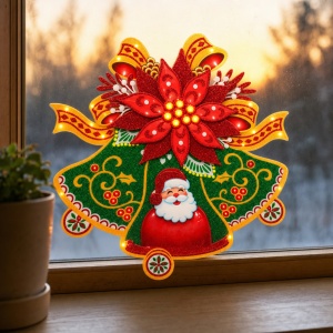 Sticker decorativ de Craciun cu clopotei aurii, pentru geam sau vitrina, 40x36,5cm - Img 3