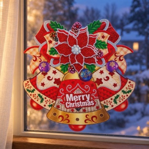 Sticker decorativ de Craciun cu clopotei, pentru geam sau perete, PVC cu glitter, 44x40 - Img 4