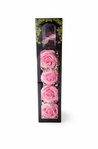 Sticla Decorativa cu 4 Trandafiri Roz si LED, Cadou Romantic Elegant, 31x7x9 cm - Img 3