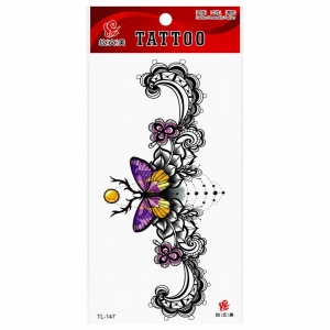 Tatuaj Temporar Semipermanent Fluture Mov cu Ornamente Florale – 18 cm, Rezistent la Apă
