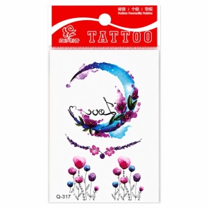 Tatuaj Temporar Semipermanent Lună Florală Love – Design Acuarelă Colorat, 10 cm