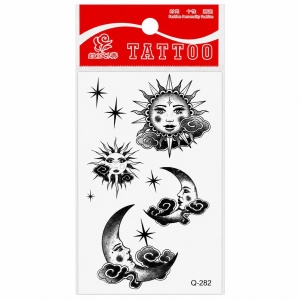 Tatuaj Temporar Semipermanent Soare și Lună – Design Astral Vintage, 10 cm