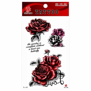Tatuaj Temporar Semipermanent Trandafiri Roșii și Roz cu Mesaj Love – 18 cm, Rezistent la Apă